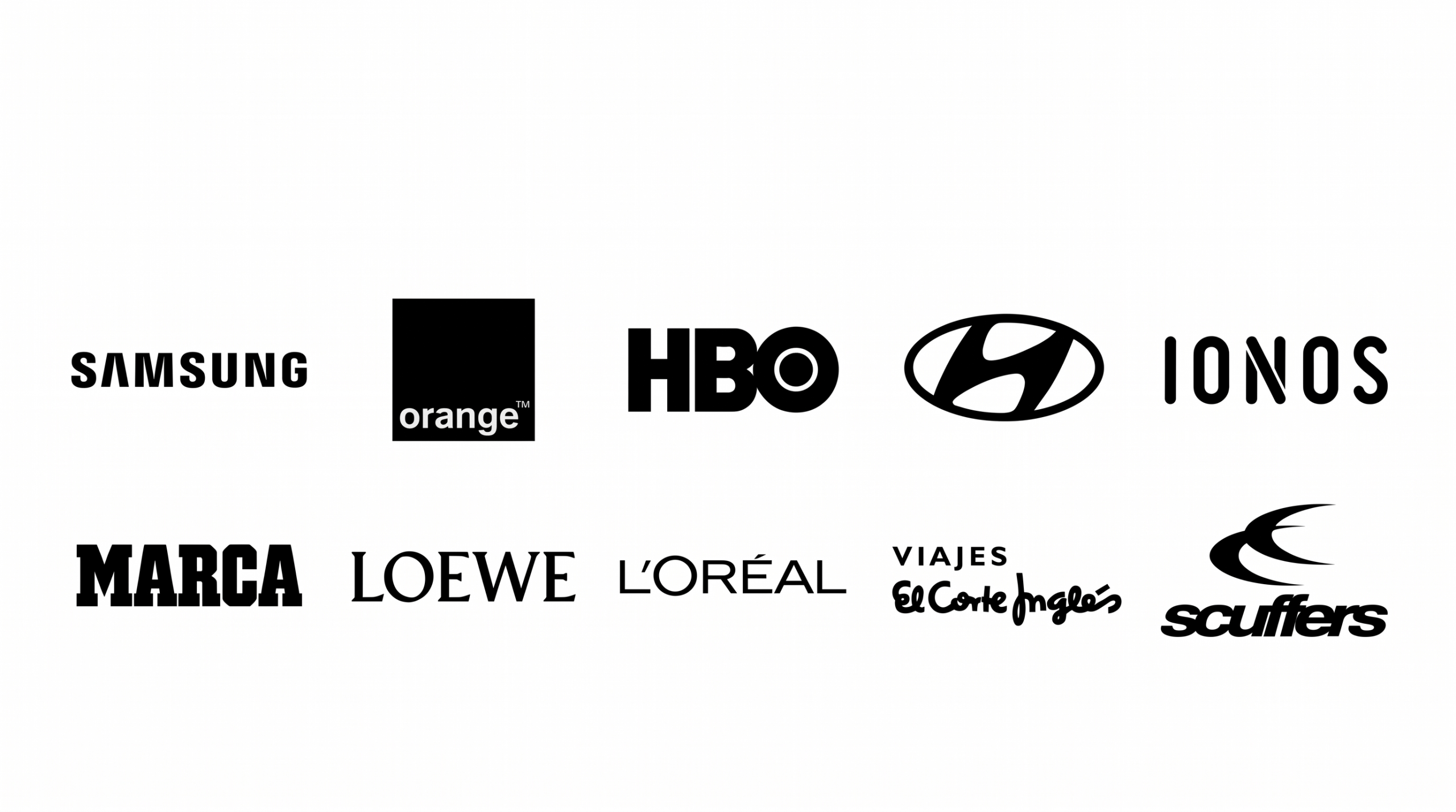 Marcas que confían en Finca El Chaparral: Samsung, Orange, HBO, Hyundai, IONOS, Marca, Loewe, L'Oréal, Viajes El Corte Inglés y Scuffers